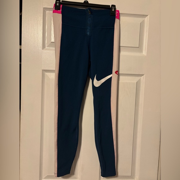 Women’s  Kids Dri-Fit Navy Leggings with Light Pink Sides. - Picture 1 of 4